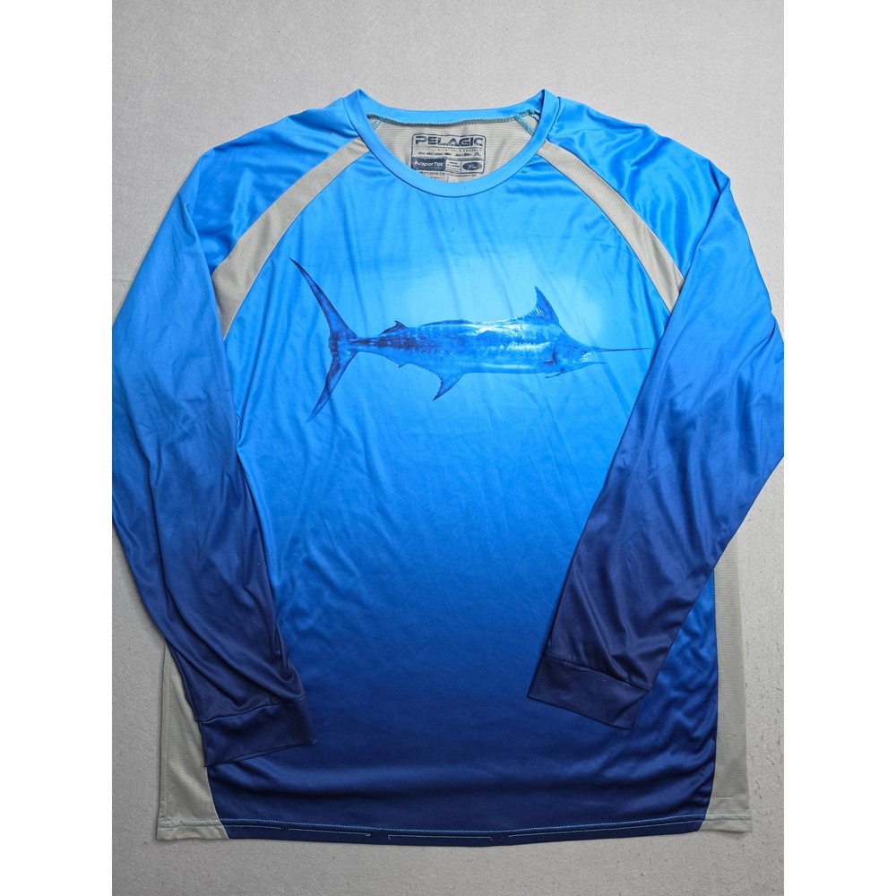 Pelagic VaporTek Fishing Shirt Men's XL Blue Marlin Graphic Performance Outdoor